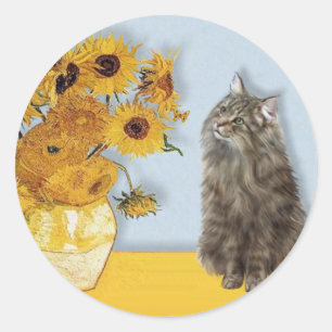 Sunflowers - Norwegian Forest cat Classic Round Sticker