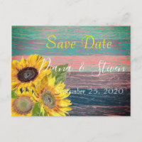Sunflowers on a background of tree bark postcard