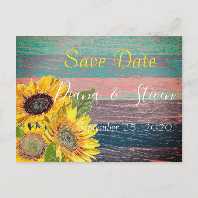 Sunflowers on a background of tree bark postcard (Front)