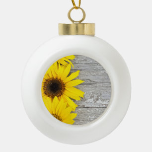 Sunflowers on a table ceramic ball christmas ornament