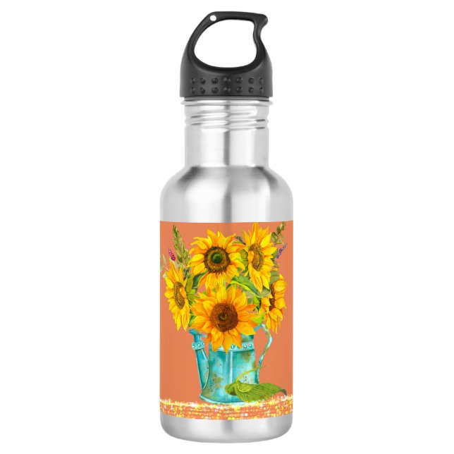 Sunflowers on an Orange Background Water Bottle (Front)