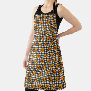 Sunflowers On Black Gingham Apron