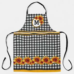 Sunflowers On Black Gingham Monogrammed Apron