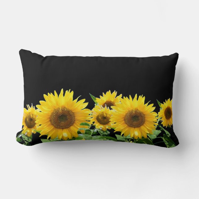 Sunflowers on black lumbar cushion (Front)