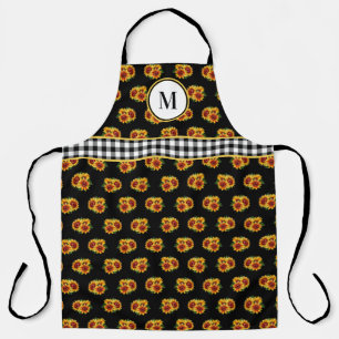 Sunflowers On Black Monogrammed Apron