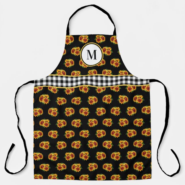 Sunflowers On Black Monogrammed Apron (Front)