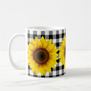 Sunflowers on Black White Gingham Coffee Mug