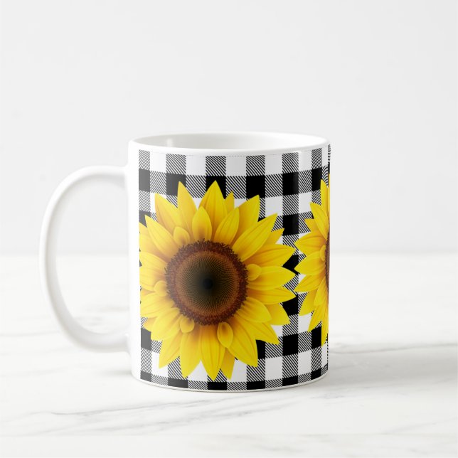 Sunflowers on Black White Gingham Coffee Mug (Left)