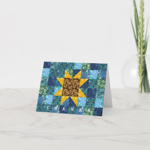 Sunflowers on Blue Americana Patchwork Quilt Thank You Card