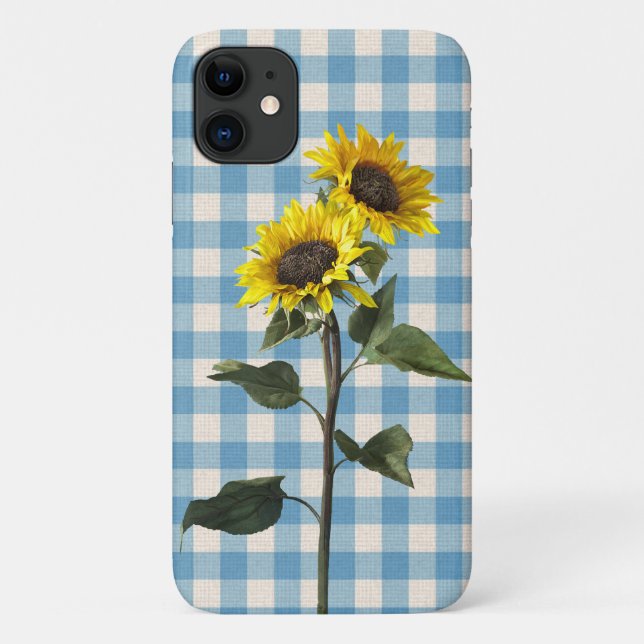Sunflowers on blue and white checked Case-Mate iPhone case (Back)