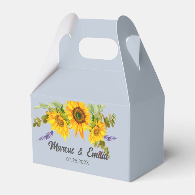 Sunflowers On Blue Custom Wedding  Favour Box (Front Side)