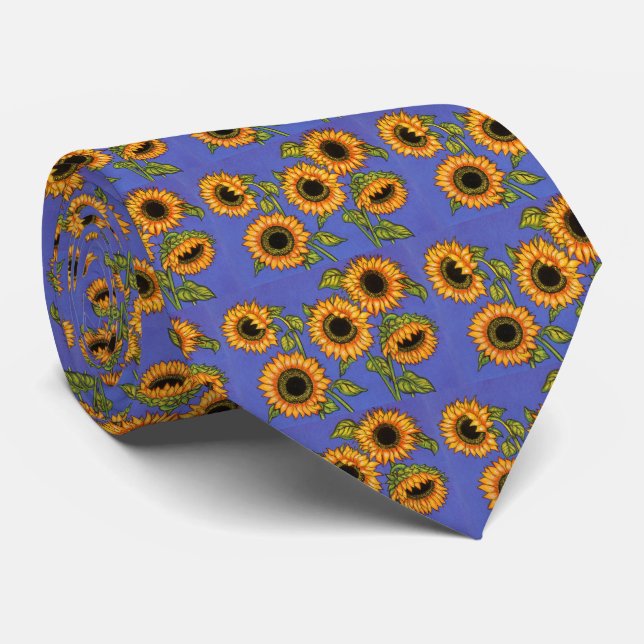 Sunflowers on Blue Tie (Rolled)