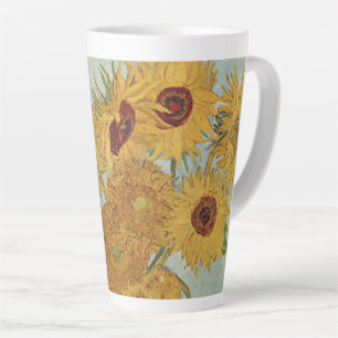 Sunflowers(on blue)-Vincent van Gogh Latte Mug