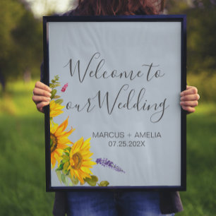 Sunflowers on Blue Wedding Welcome Poster