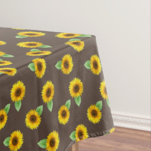Sunflowers on Brown Tablecloth