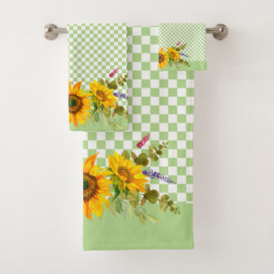 Sunflowers on Chequerboard Bath Towel Set