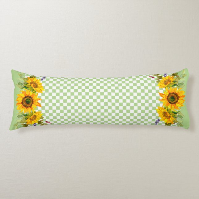 Sunflowers on Chequerboard  Body Cushion (Front)