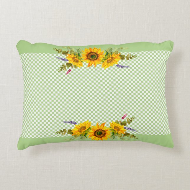 Sunflowers on Chequerboard  Decorative Cushion (Front)