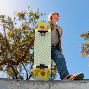 Sunflowers on Chequerboard   Skateboard