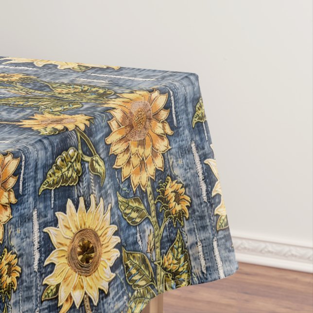 Sunflowers On Faux Denim Tablecloth (In Situ)