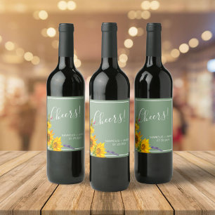 Sunflowers on Green Wedding Wine Label