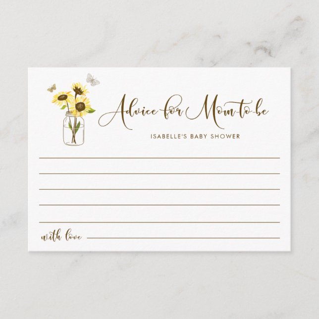 Sunflowers on Mason Jar Well Wishes for Mum To Be Advice Card (Front)