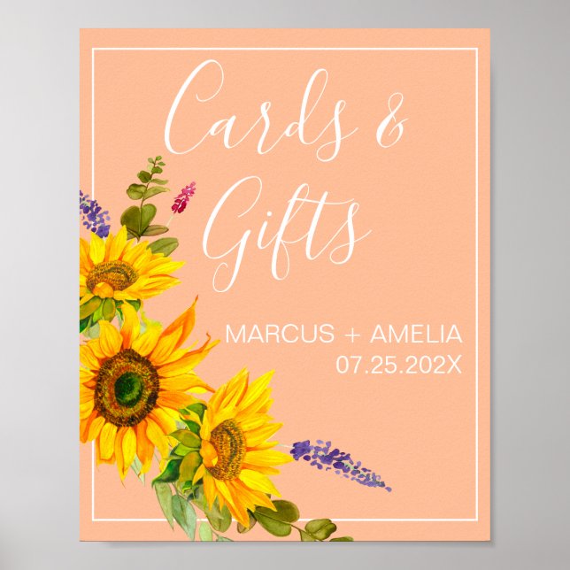 Sunflowers on Peach Wedding Gifts Sign (Front)