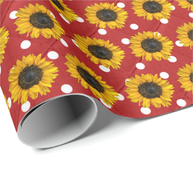 sunflowers on polka dots wrapping paper (Roll Corner)