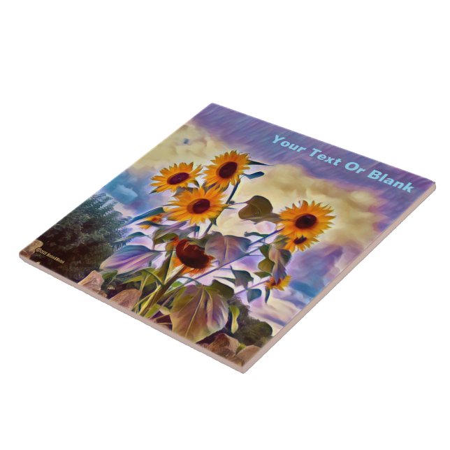 Sunflowers On Rock Wall Ceramic Tile (Side)