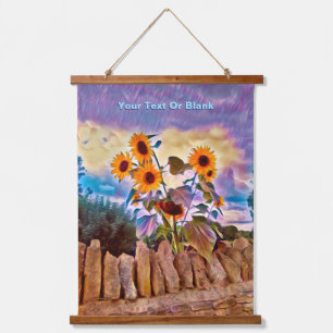 Sunflowers On Rock Wall Faux Canvas Print Hanging Tapestry