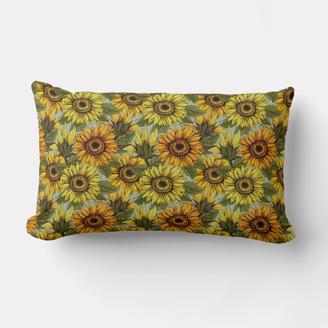 Sunflowers on Sage Background Foliage Orange Yello Lumbar Cushion (Front)