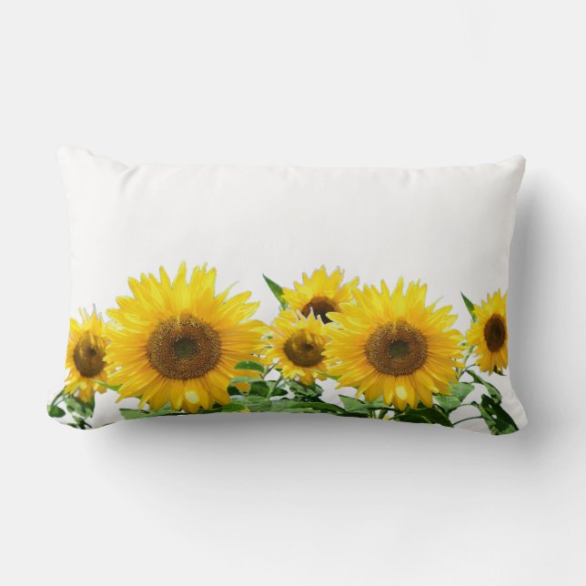 Sunflowers on white lumbar cushion (Front)