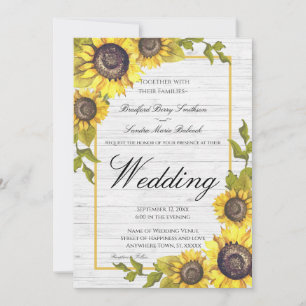 Sunflowers on white wood: Wedding Wedding invitati Announcement