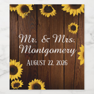 Sunflowers on Wood Rustic Elegance Wedding Wine Label
