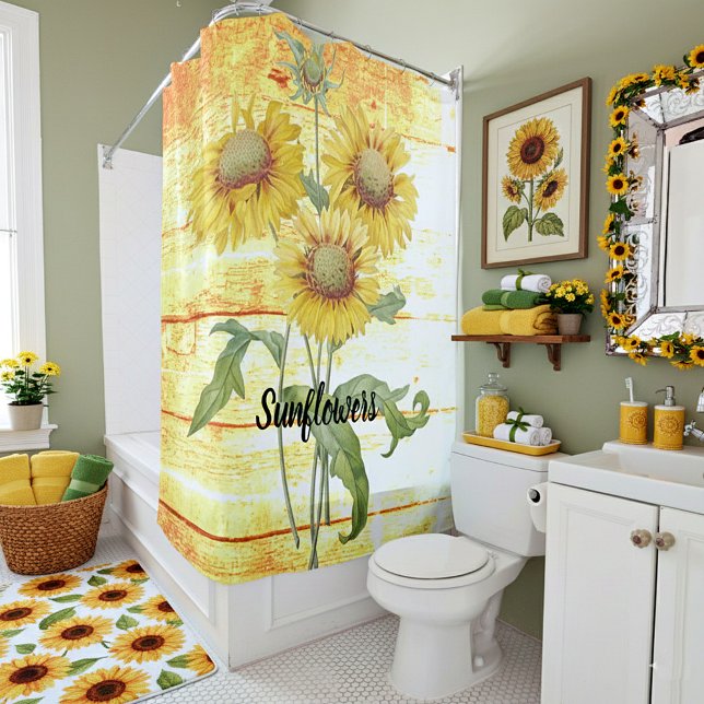 Sunflowers on wood shower curtain (Creator Uploaded)
