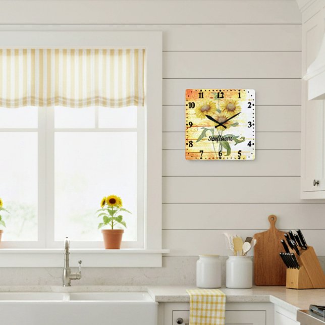 Sunflowers on wood square wall clock (Creator Uploaded)