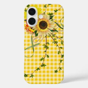 Sunflowers On Yellow Gingham iPhone 16 Case