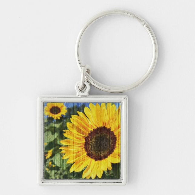 Sunflowers Painted Fence Key Ring (Front)