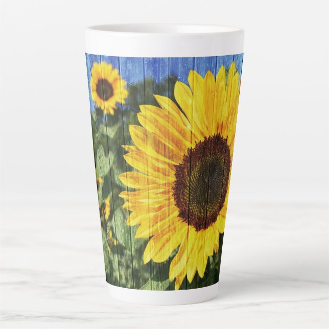 Sunflowers Painted Fence Latte Mug (Front)