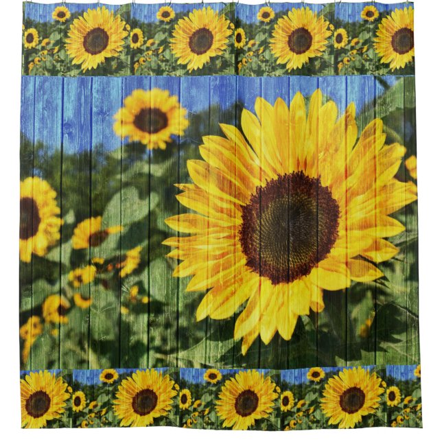 Sunflowers Painted Fence Shower Curtain (Front)