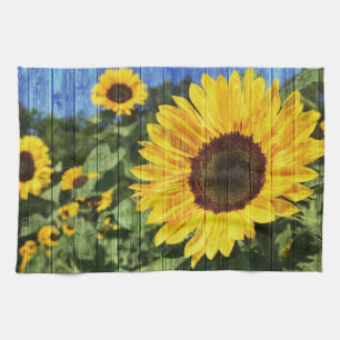 Sunflowers Painted Fence Tea Towel