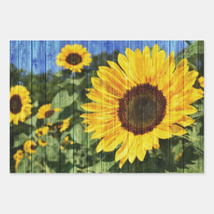 Sunflowers Painted Fence Wrapping Paper Sheet
