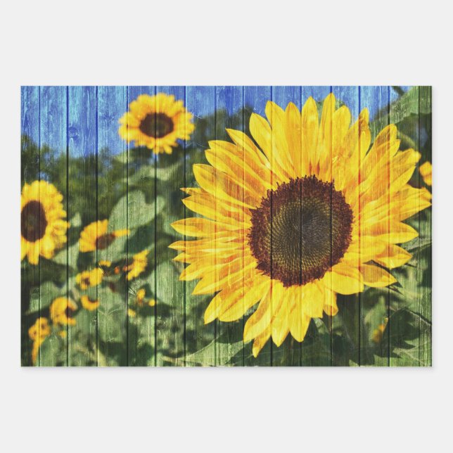 Sunflowers Painted Fence Wrapping Paper Sheet (Front)