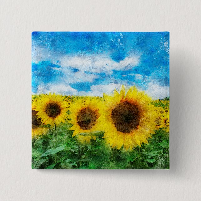 Sunflowers painting 15 cm square badge (Front)