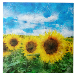 Sunflowers painting ceramic tile