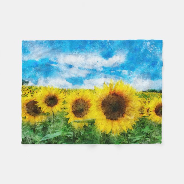 Sunflowers painting fleece blanket (Front (Horizontal))