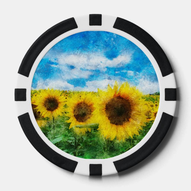 Sunflowers painting poker chips (Front)