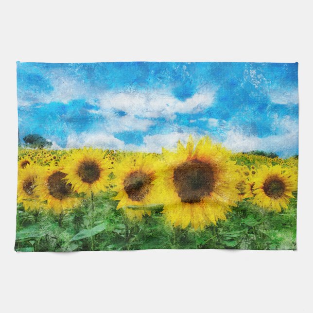 Sunflowers painting tea towel (Horizontal)
