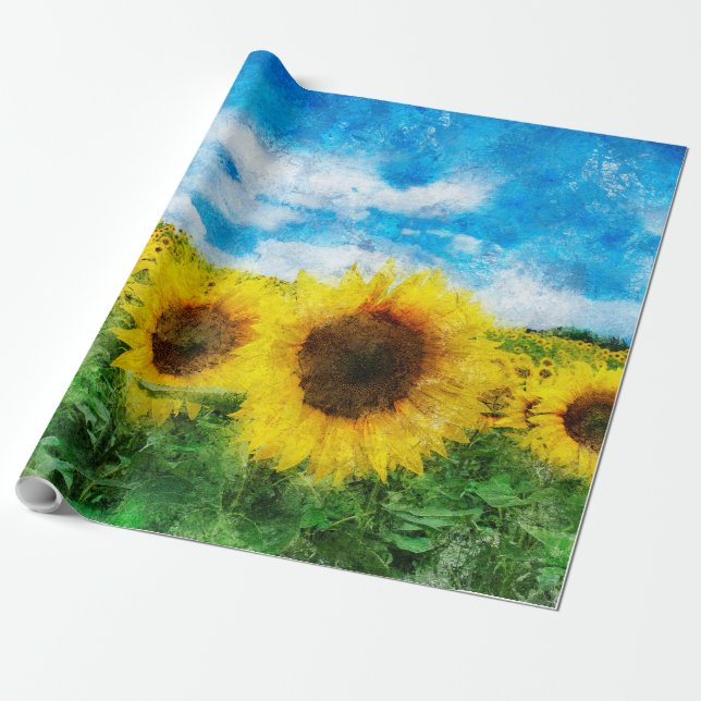 Sunflowers painting wrapping paper (Unrolled)
