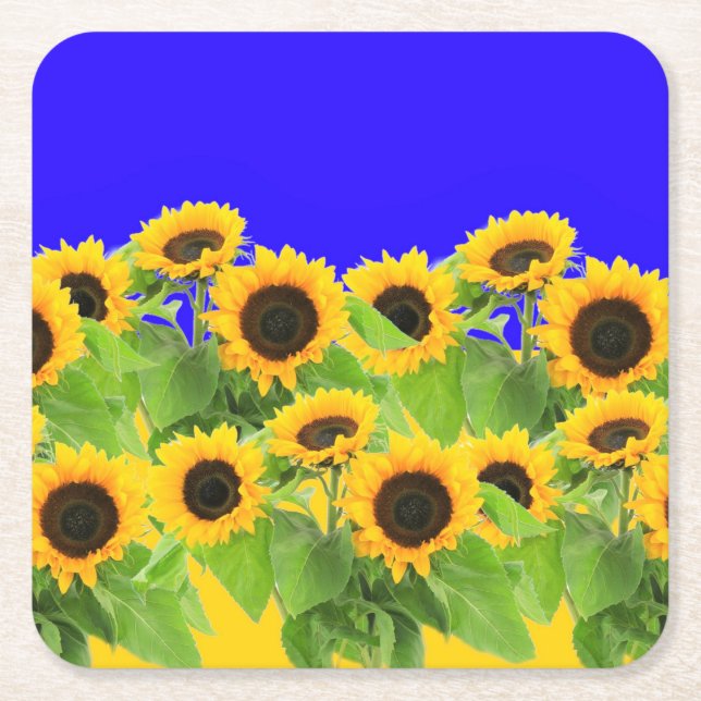 Sunflowers Paper Coaster Ukrainian Flag Colours (Front)